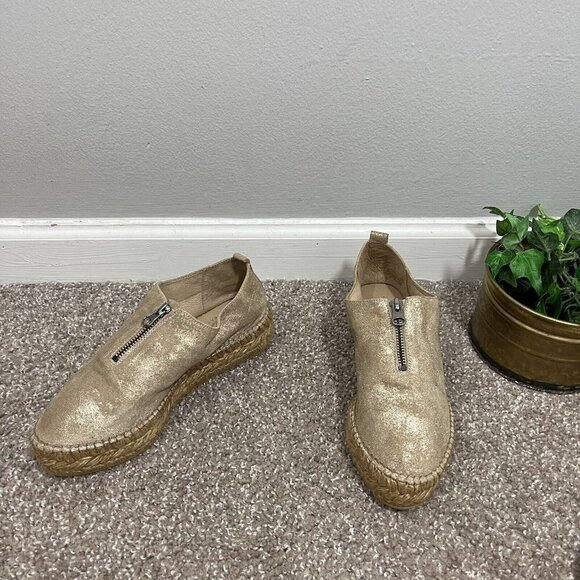 Viscata Barcelona Espadrille Platform Shoe EU 38 US  7 Tan Shimmer Front Zip - Picture 1 of 12